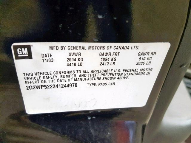 2G2WP522341244970 - 2004 PONTIAC GRAND PRIX BLACK photo 10