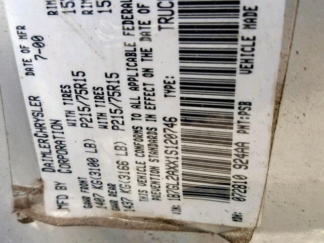 1B7GL2AXX1S120746 - 2001 DODGE DAKOTA QUA SILVER photo 10