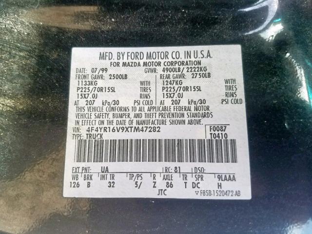 4F4YR16V9XTM47282 - 1999 MAZDA B3000 CAB BLACK photo 10