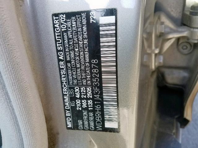 WDBRH61J43F352878 - 2003 MERCEDES-BENZ C 240 SPOR GRAY photo 10