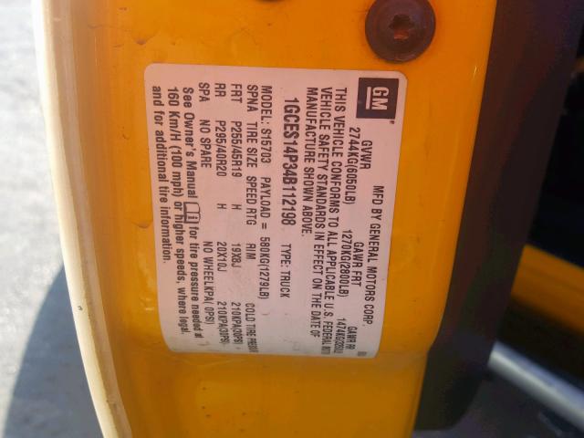 1GCES14P34B112198 - 2004 CHEVROLET SSR 黄色 照片 10