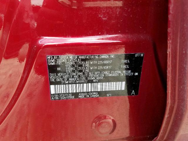 2T3WFREV7JW488622 - 2018 TOYOTA RAV4 ADVEN RED photo 10