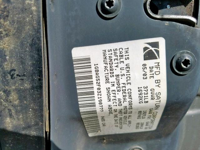 1G8AG52F03Z190777 - 2003 SATURN ION LEVEL BURN photo 10