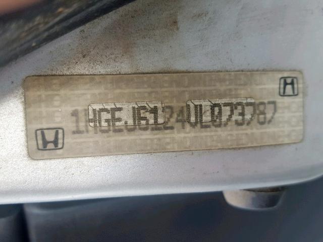 1HGEJ6124VL073787 - 1997 HONDA CIVIC DX SILVER photo 10