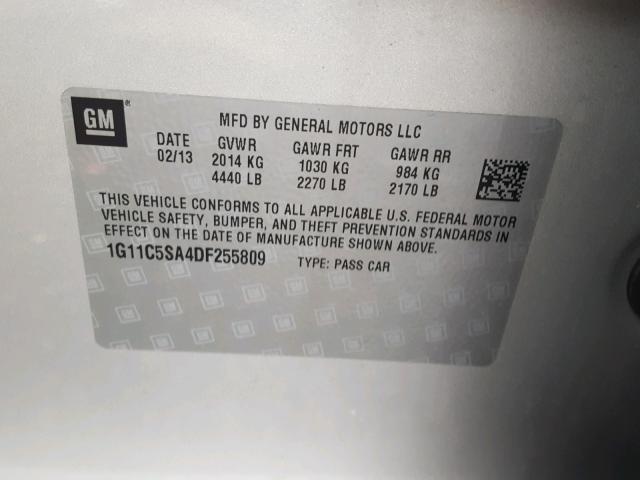 1G11C5SA4DF255809 - 2013 CHEVROLET MALIBU 1LT SILVER photo 10