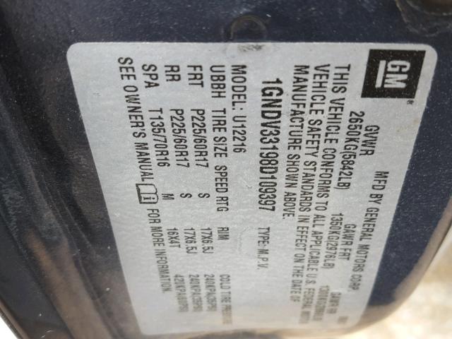 1GNDV33198D109397 - 2008 CHEVROLET UPLANDER L Boz foto 10