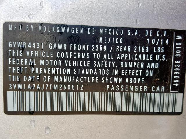 3VWLA7AJ7FM250512 - 2015 VOLKSWAGEN JETTA TDI SILVER photo 10