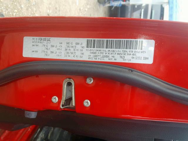 1C6RR7YT1JS209541 - 2018 RAM 1500 REBEL წითელი ფოტო 10