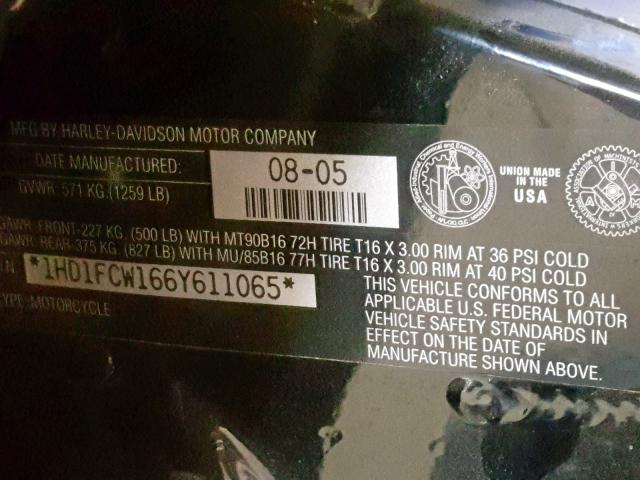 1HD1FCW166Y611065 - 2006 HARLEY-DAVIDSON FLHTCUI BLACK photo 10