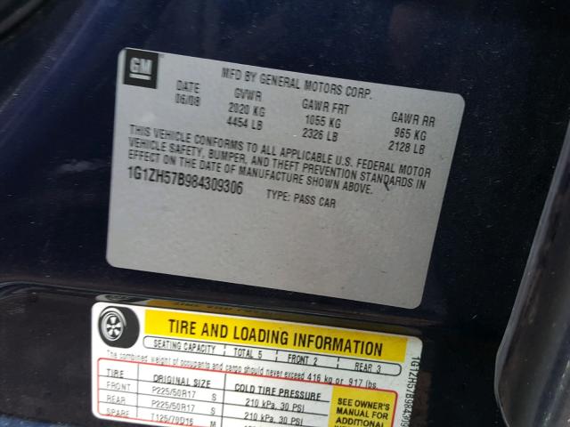 1G1ZH57B984309306 - 2008 CHEVROLET MALIBU 1LT ლურჯი ფოტო 10