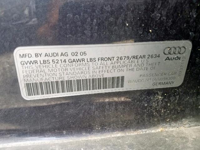 WAUDG74F05N098300 - 2005 AUDI A6 3.2 QUA BLUE photo 10