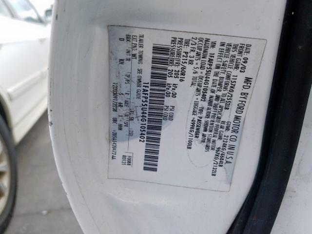 1FAFP55U44G105402 - 2004 FORD TAURUS SES WHITE photo 10