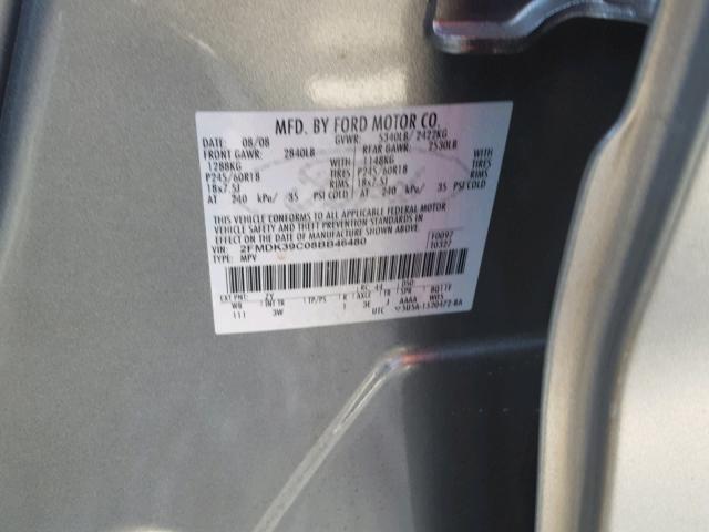 2FMDK39C08BB46480 - 2008 FORD EDGE LIMIT SILVER photo 10