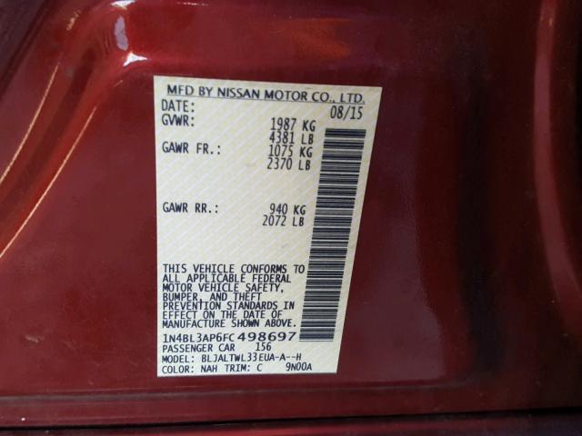 1N4BL3AP6FC498697 - 2015 NISSAN ALTIMA 3.5 RED photo 10