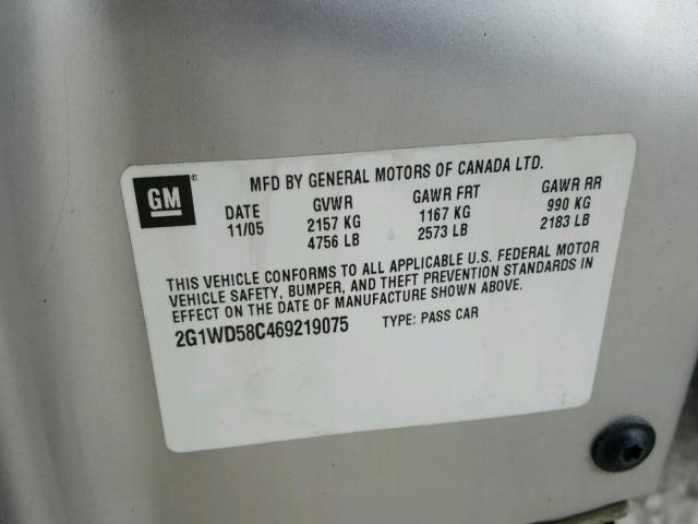 2G1WD58C469219075 - 2006 CHEVROLET IMPALA SUP Сұр фото 10