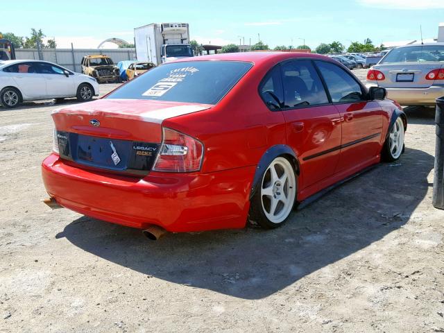 4S3BL686554218804 - 2005 SUBARU LEGACY GT RED photo 4