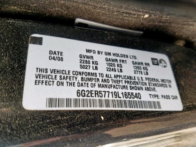 6G2ER57719L165540 - 2009 PONTIAC G8 BLACK photo 10