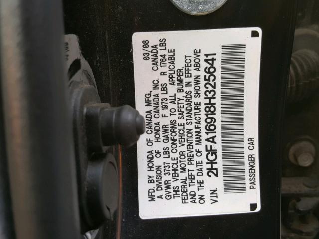 2HGFA16918H325641 - 2008 HONDA CIVIC EXL BLACK photo 10