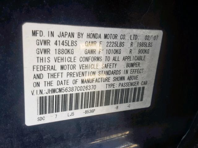 JHMCM56387C026370 - 2007 HONDA ACCORD SE BLUE photo 10