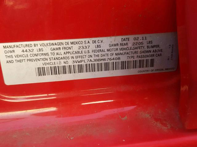 3VWPL7AJ8BM676408 - 2011 VOLKSWAGEN JETTA TDI RED photo 10