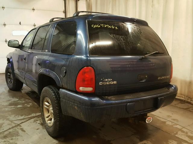 1B4HS48ZX2F214191 - 2002 DODGE DURANGO SL BLUE photo 3