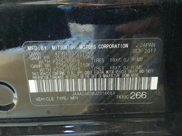 JA4AD3A38JZ016683 - 2018 MITSUBISHI OUTLANDER BLACK photo 10