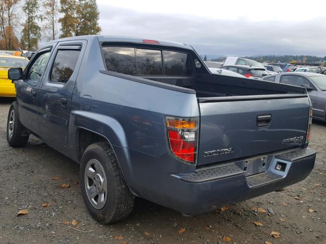 2HJYK16257H521051 - 2007 HONDA RIDGELINE BLUE photo 3