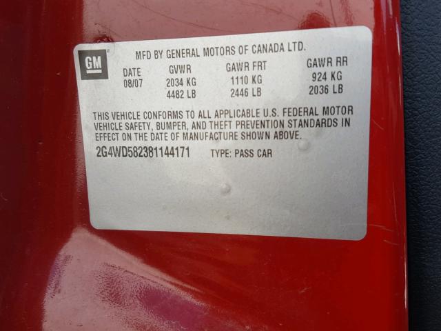 2G4WD582381144171 - 2008 BUICK LACROSSE C RED photo 10