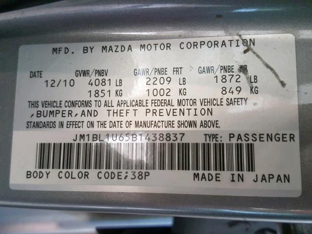 JM1BL1U65B1438837 - 2011 MAZDA 3 S SILVER photo 10