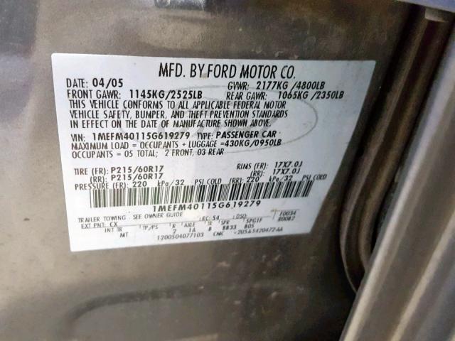 1MEFM40115G619279 - 2005 MERCURY MONTEGO LU WHITE photo 10