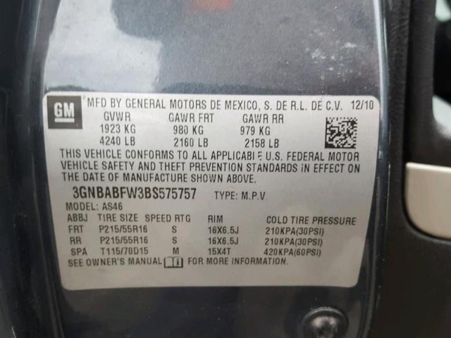 3GNBABFW3BS575757 - 2011 CHEVROLET HHR LT GRAY photo 10