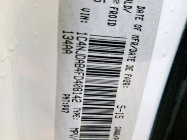 1C4NJDAB4FD408142 - 2015 JEEP COMPASS SP თეთრი ფოტო 10