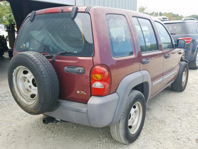 1J4GK48K12W326874 - 2002 JEEP LIBERTY SP MAROON photo 4