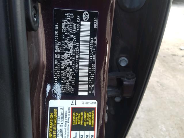 4T1BK1EB3DU023446 - 2013 TOYOTA AVALON BAS Bordo foto 10
