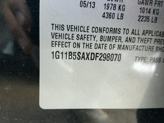 1G11B5SAXDF298070 - 2013 CHEVROLET MALIBU LS შავი ფოტო 10