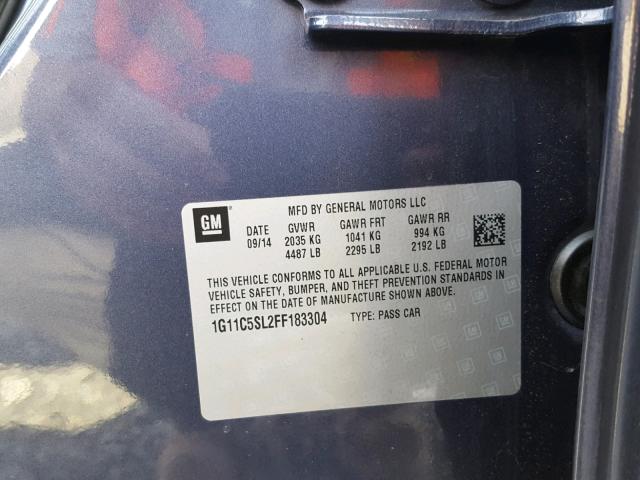 1G11C5SL2FF183304 - 2015 CHEVROLET MALIBU 1LT ლურჯი ფოტო 10