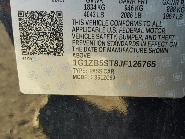 1G1ZB5ST8JF126765 - 2018 CHEVROLET MALIBU LS BLUE photo 10