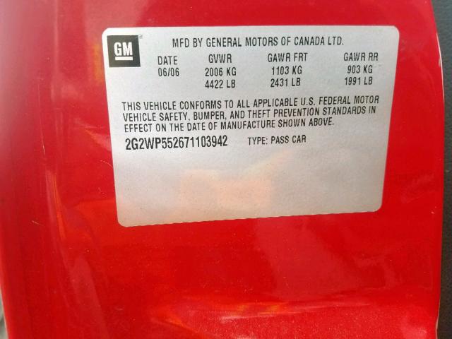 2G2WP552671103942 - 2007 PONTIAC GRAND PRIX Կարմիր լուսանկար 10