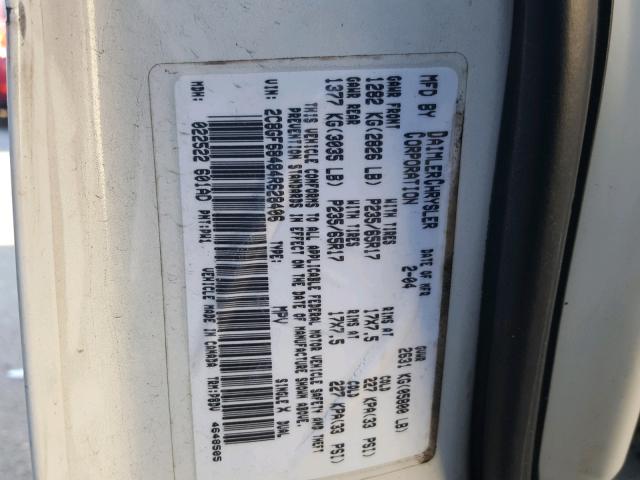 2C8GF68484R628406 - 2004 CHRYSLER PACIFICA WHITE photo 10