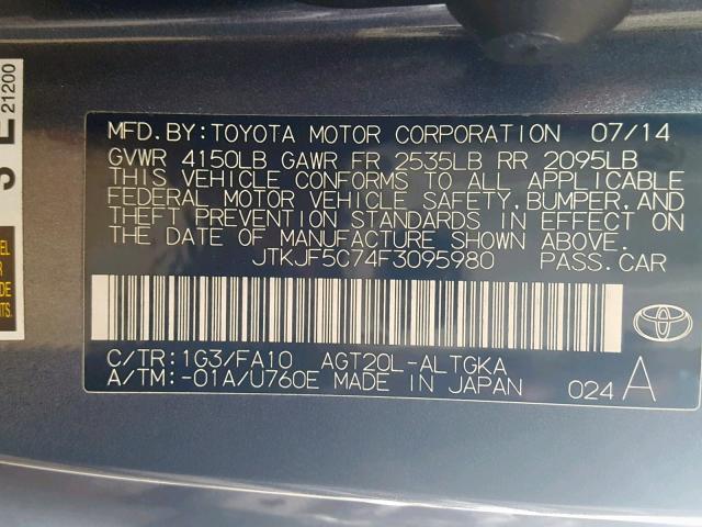 JTKJF5C74F3095980 - 2015 TOYOTA SCION TC გრაფიტი ფოტო 10