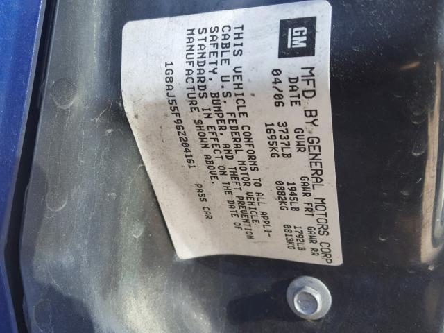 1G8AJ55F96Z204161 - 2006 SATURN ION LEVEL BLUE photo 10