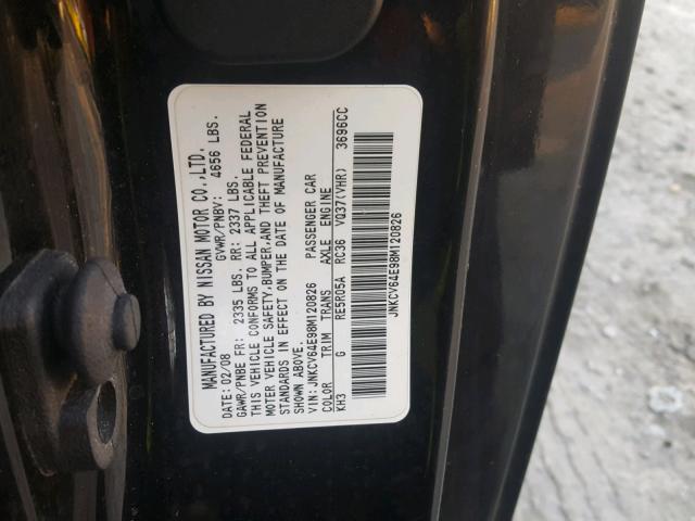 JNKCV64E98M120826 - 2008 INFINITI G37 BASE BLACK photo 10