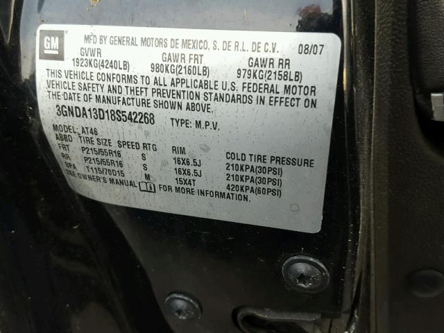 3GNDA13D18S542268 - 2008 CHEVROLET HHR LS BLACK photo 10