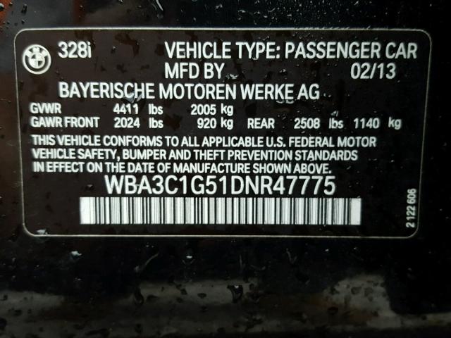 WBA3C1G51DNR47775 - 2013 BMW 328 I SULE BLACK photo 10