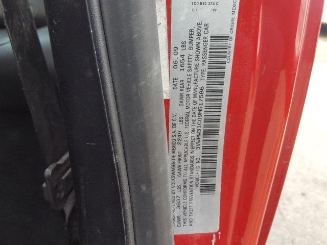 3VWPW31C09M517586 - 2009 VOLKSWAGEN NEW BEETLE წითელი ფოტო 10