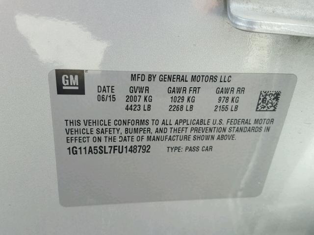 1G11A5SL7FU148792 - 2015 CHEVROLET MALIBU LS ვერცხლისფერი ფოტო 10