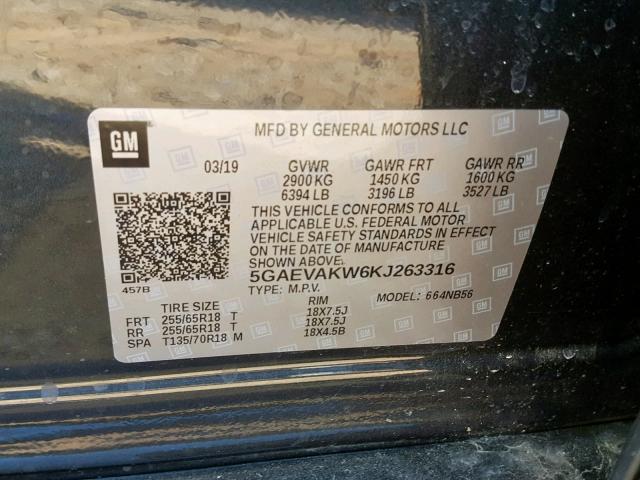 5GAEVAKW6KJ263316 - 2019 BUICK ENCLAVE ES CHARCOAL photo 10