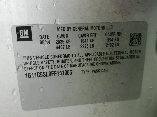 1G11C5SL0FF141066 - 2015 CHEVROLET MALIBU 1LT SILVER photo 10