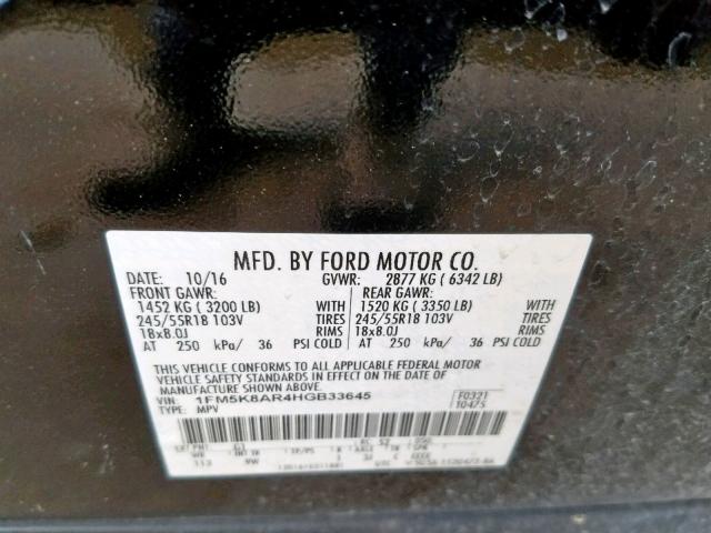 1FM5K8AR4HGB33645 - 2017 FORD EXPLORER P TWO TONE photo 10