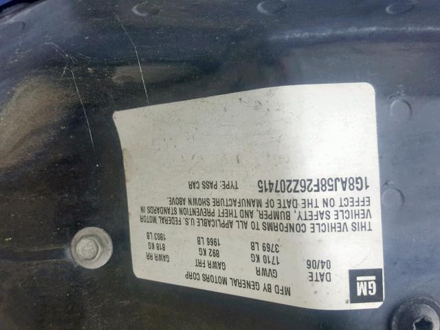 1G8AJ58F26Z207415 - 2006 SATURN ION LEVEL BLUE photo 10